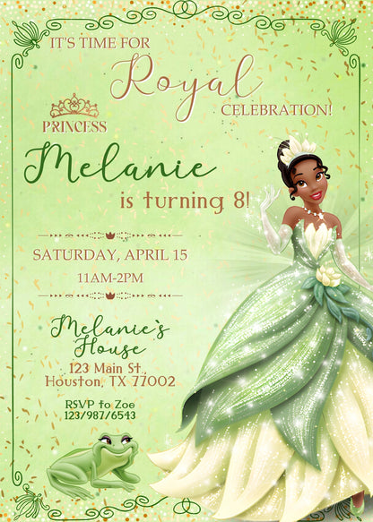 Tiana Frog Princess customizable invitation template | Share or Print | girl | VY867
