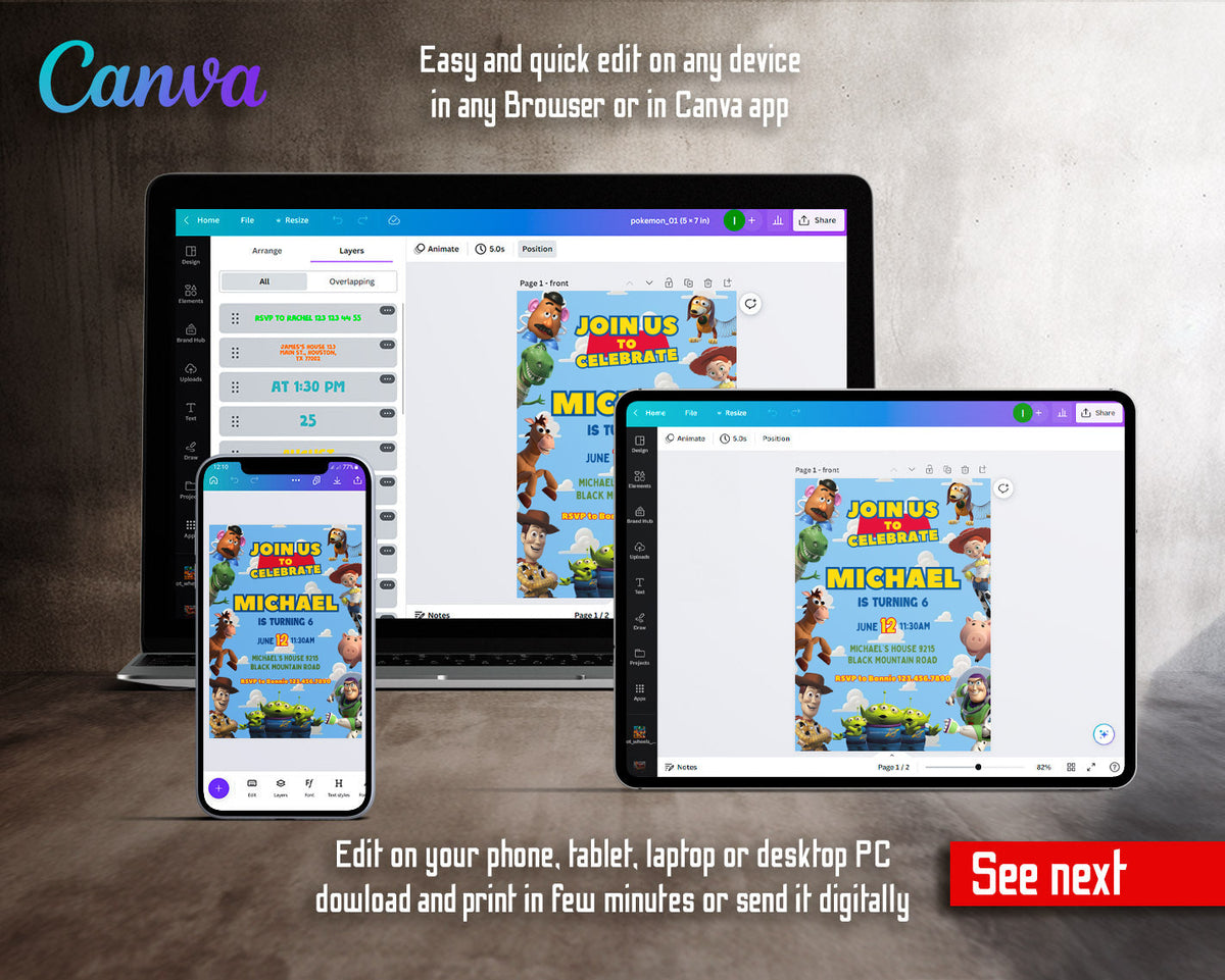 Toy Story Woody Buzz Lightyear customizable invitation template | Share or Print | QA384