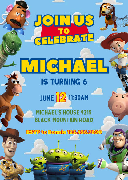 Toy Story Woody Buzz Lightyear customizable invitation template | Share or Print | QA384