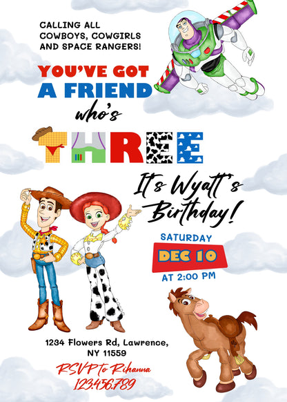 Toy Story Woody Buzz Lightyear customizable invitation template | Share or Print | QV260