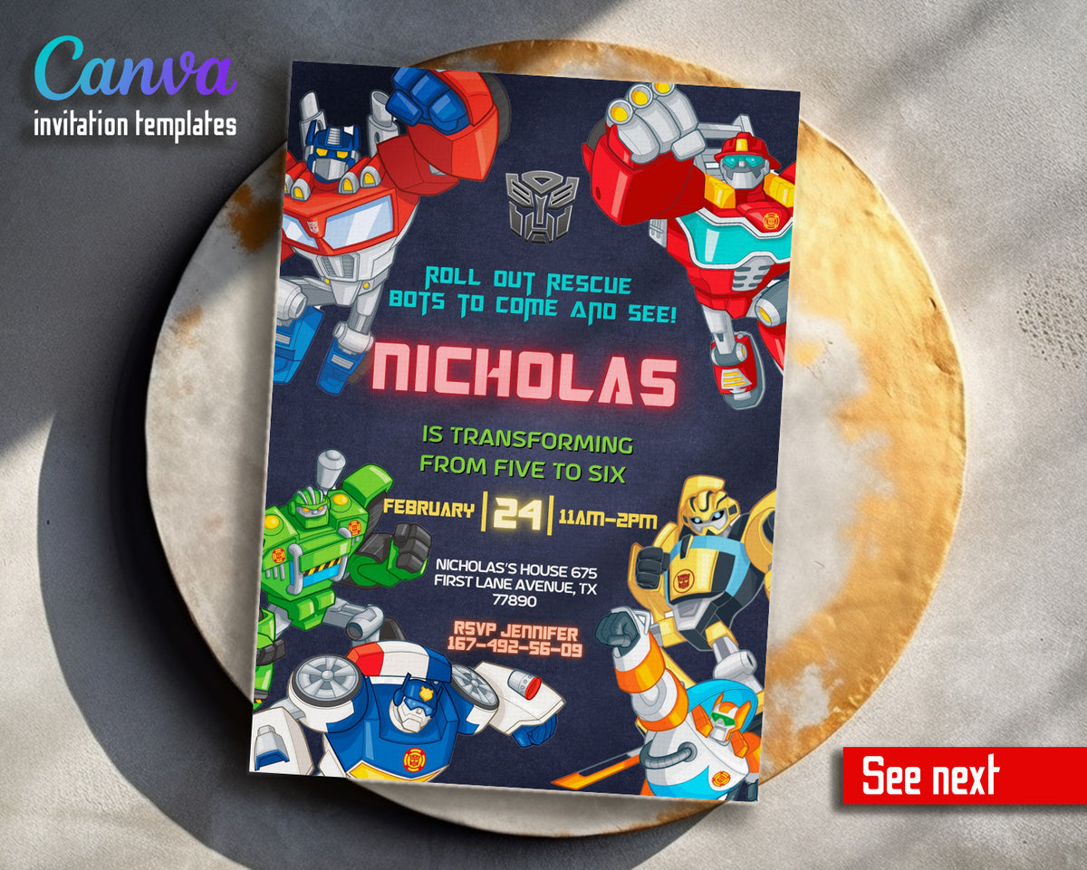 Transformers Rescue Bots customizable invitation template | Share or Print | boy | GW099