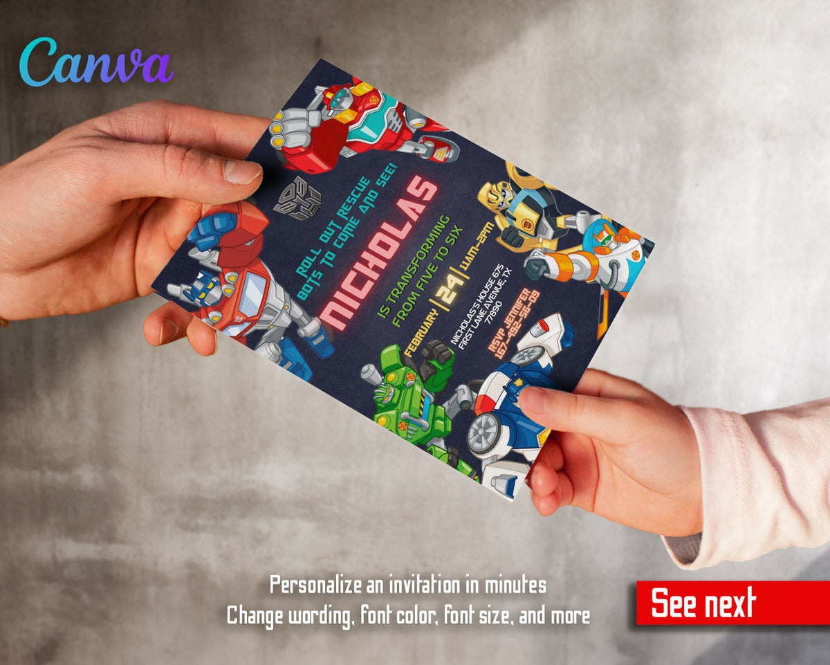 Transformers Rescue Bots customizable invitation template | Share or Print | boy | GW099