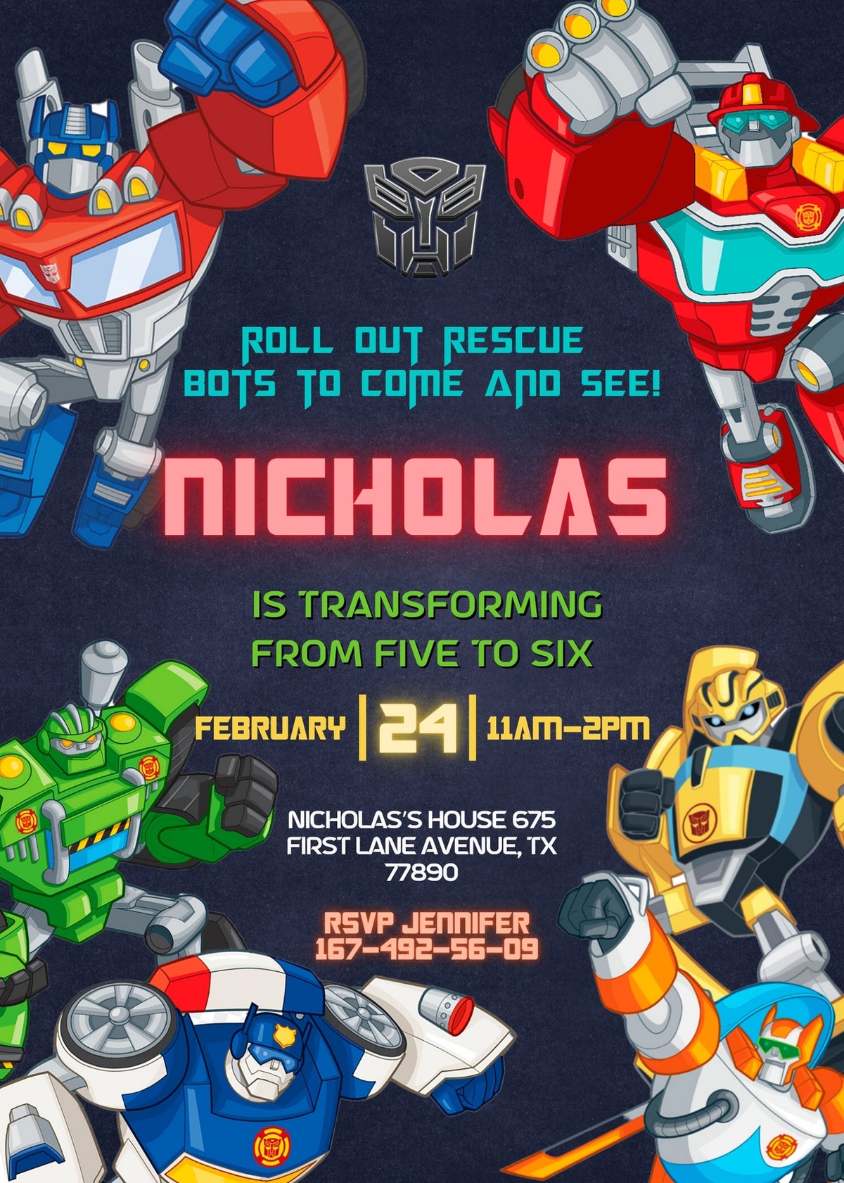 Transformers Rescue Bots customizable invitation template | Share or Print | boy | GW099