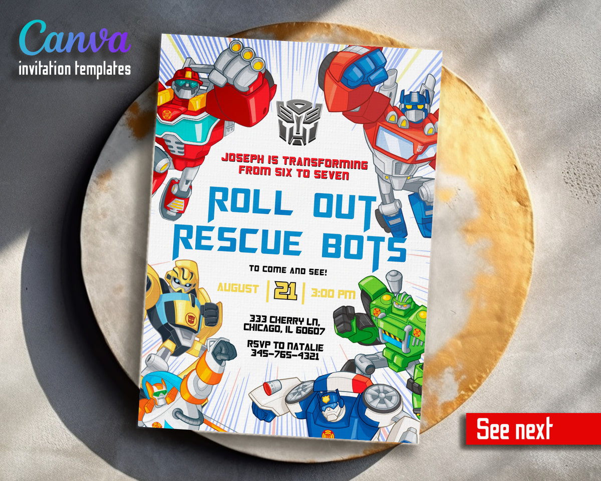 Transformers Rescue Bots customizable invitation template | Share or Print | boy | DS632