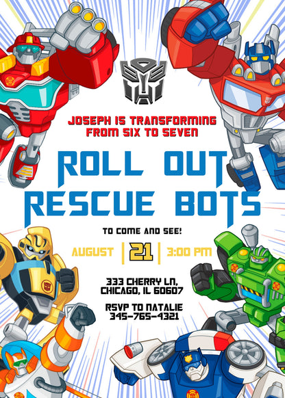 Transformers Rescue Bots customizable invitation template | Share or Print | boy | DS632