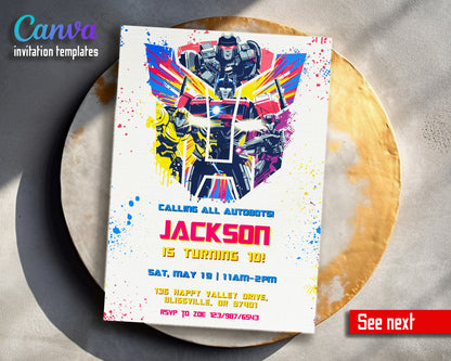 Transformers One Rescue Bots customizable invitation template | Share or Print | boy | VJ044