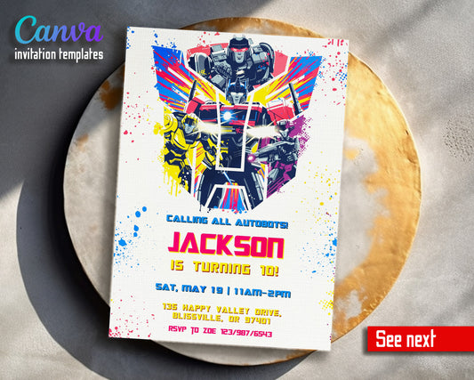 Transformers One Rescue Bots customizable invitation template | Share or Print | boy | VJ044