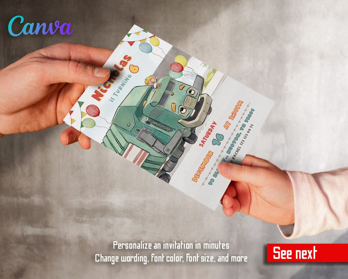 Trash Green Truck customizable invitation template | Share or Print | FS431