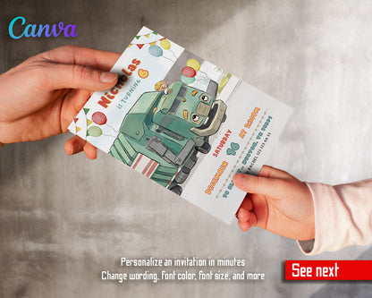 Trash Green Truck customizable invitation template | Share or Print | FS431
