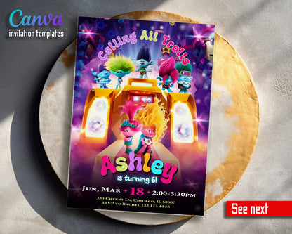 Trolls Poppy customizable invitation template | Share or Print | BU652