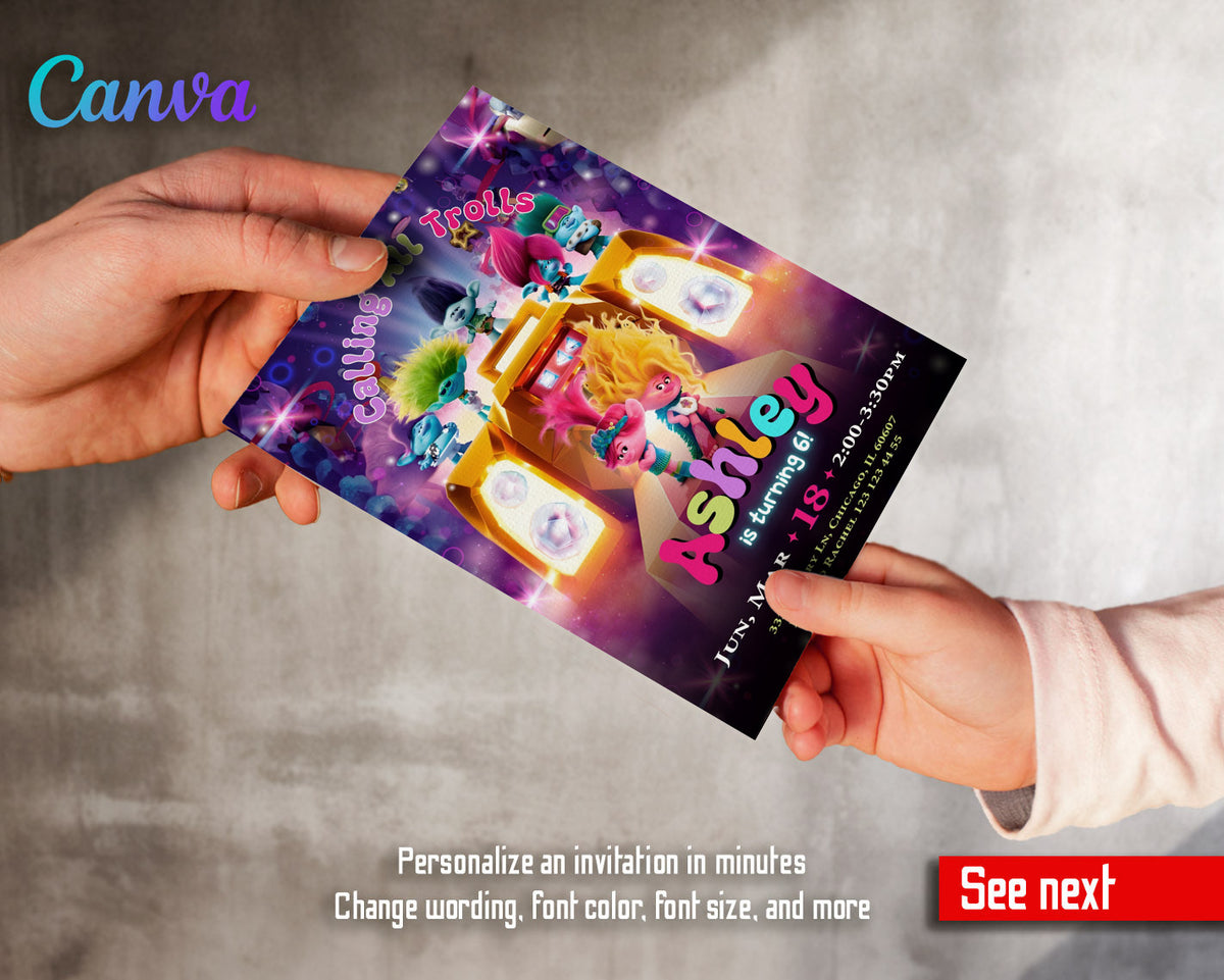 Trolls Poppy customizable invitation template | Share or Print | BU652