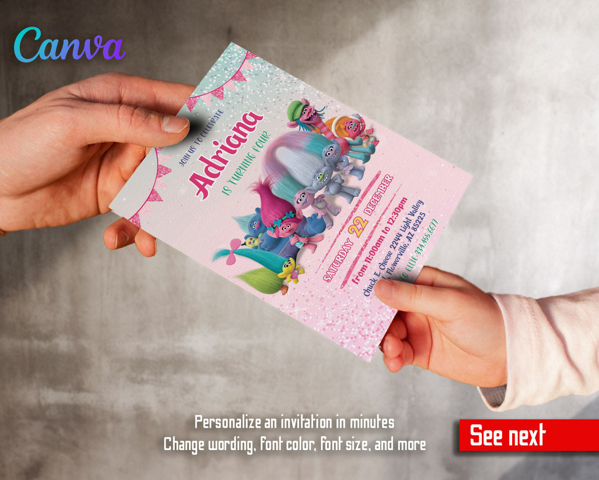Trolls Poppy customizable invitation template | Share or Print | BO531