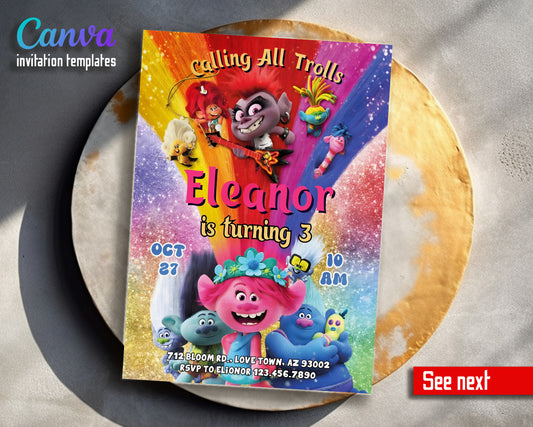 Trolls Poppy customizable invitation template | Share or Print | JO721