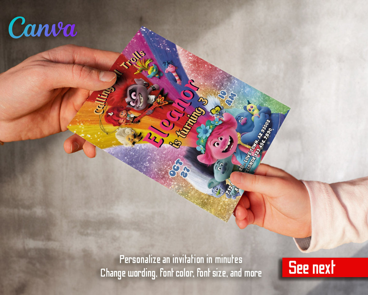 Trolls Poppy customizable invitation template | Share or Print | JO721