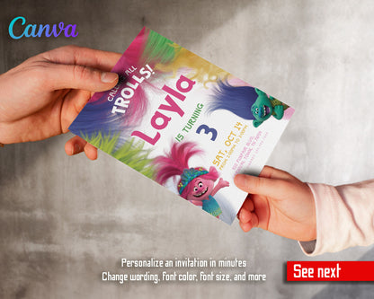 Trolls Poppy customizable invitation template | Share or Print | XU825
