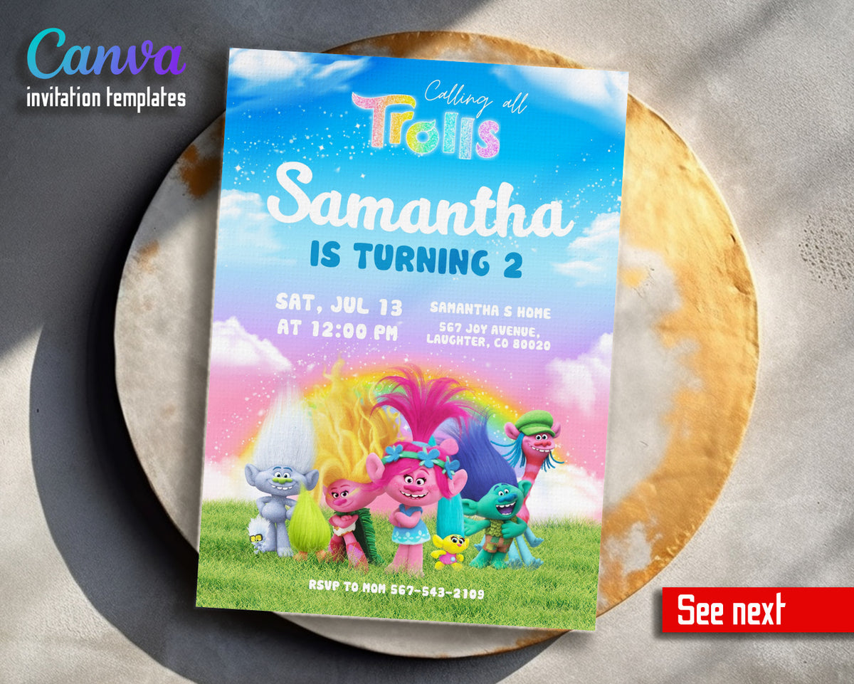 Trolls Poppy customizable invitation template | Share or Print | VH888