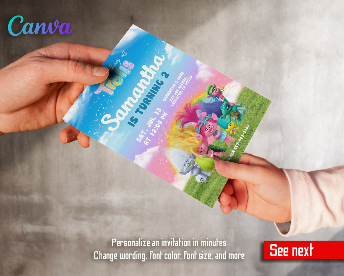Trolls Poppy customizable invitation template | Share or Print | VH888