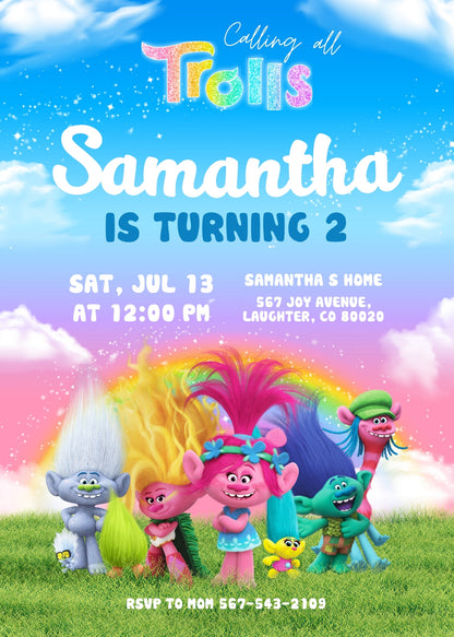 Trolls Poppy customizable invitation template | Share or Print | VH888