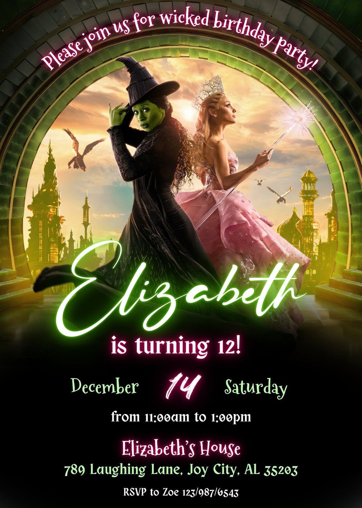 Wicked Musical Movie customizable invitation template | Share or Print | AB800