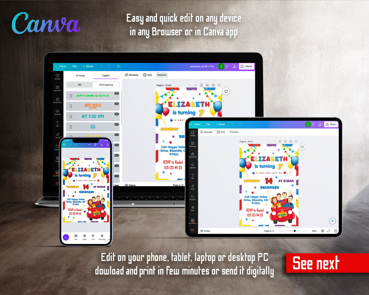 Wiggles One Finger One Thumb customizable invitation template | Share or Print | YT108