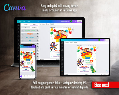 Wiggles One Finger One Thumb customizable invitation template | Share or Print | QC089
