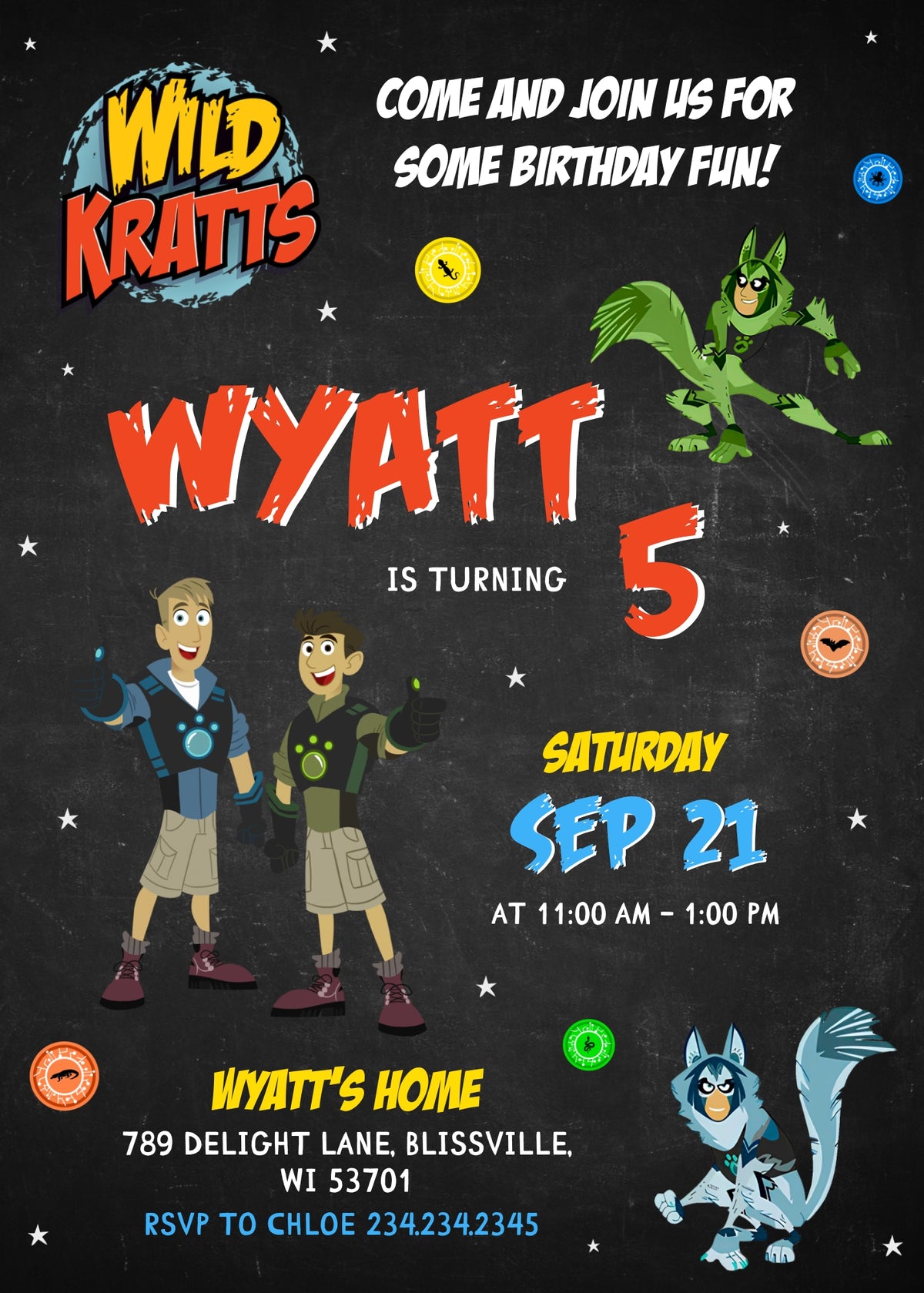 Wild Kratts Creature Hero customizable invitation template | Share or Print | FZ677