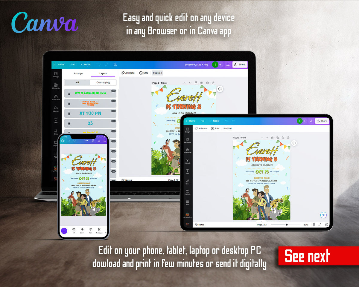 Wild Kratts Creature Hero customizable invitation template | Share or Print | TM949