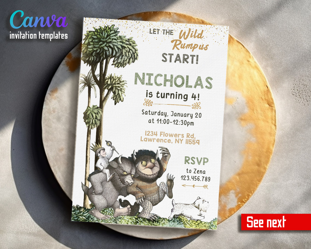 Where The Wild Things Are Maurice Sendak customizable invitation template | Share or Print | HR688