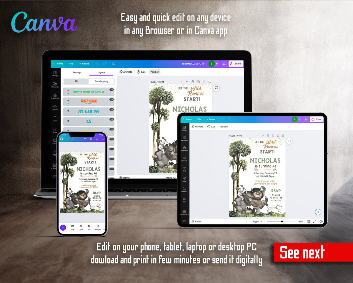 Where The Wild Things Are Maurice Sendak customizable invitation template | Share or Print | HR688