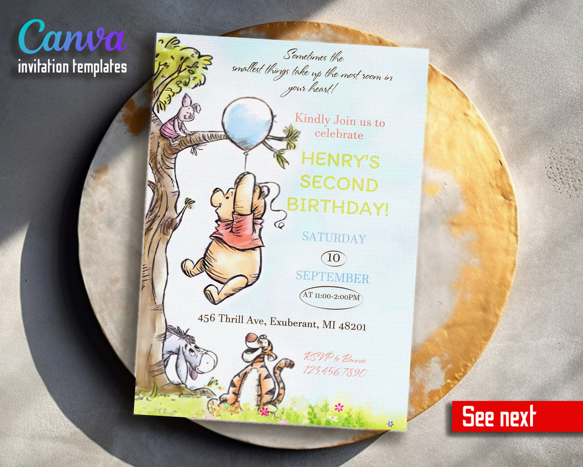 Winnie the Pooh customizable invitation template | Share or Print | KR222