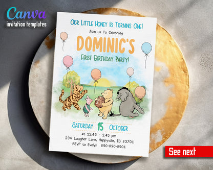 Winnie the Pooh customizable invitation template | Share or Print | SG509