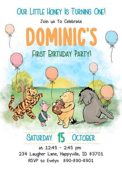 Winnie the Pooh customizable invitation template | Share or Print | SG509