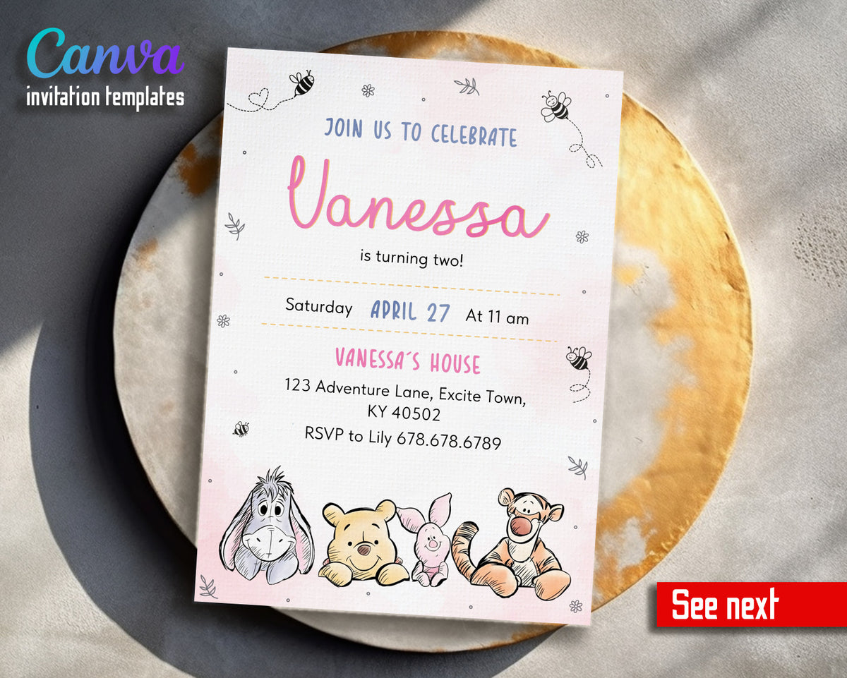 Winnie the Pooh customizable invitation template | Share or Print | SN354