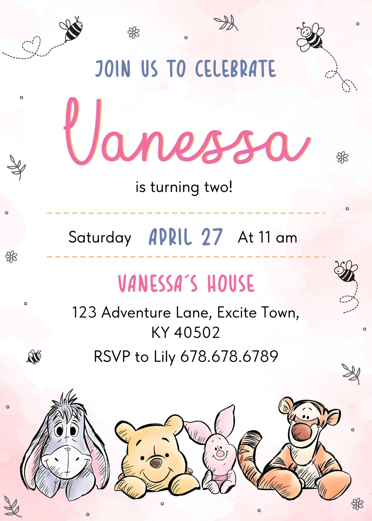 Winnie the Pooh customizable invitation template | Share or Print | SN354