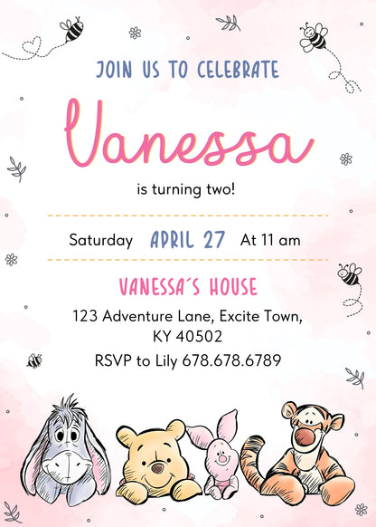 Winnie the Pooh customizable invitation template | Share or Print | SN354