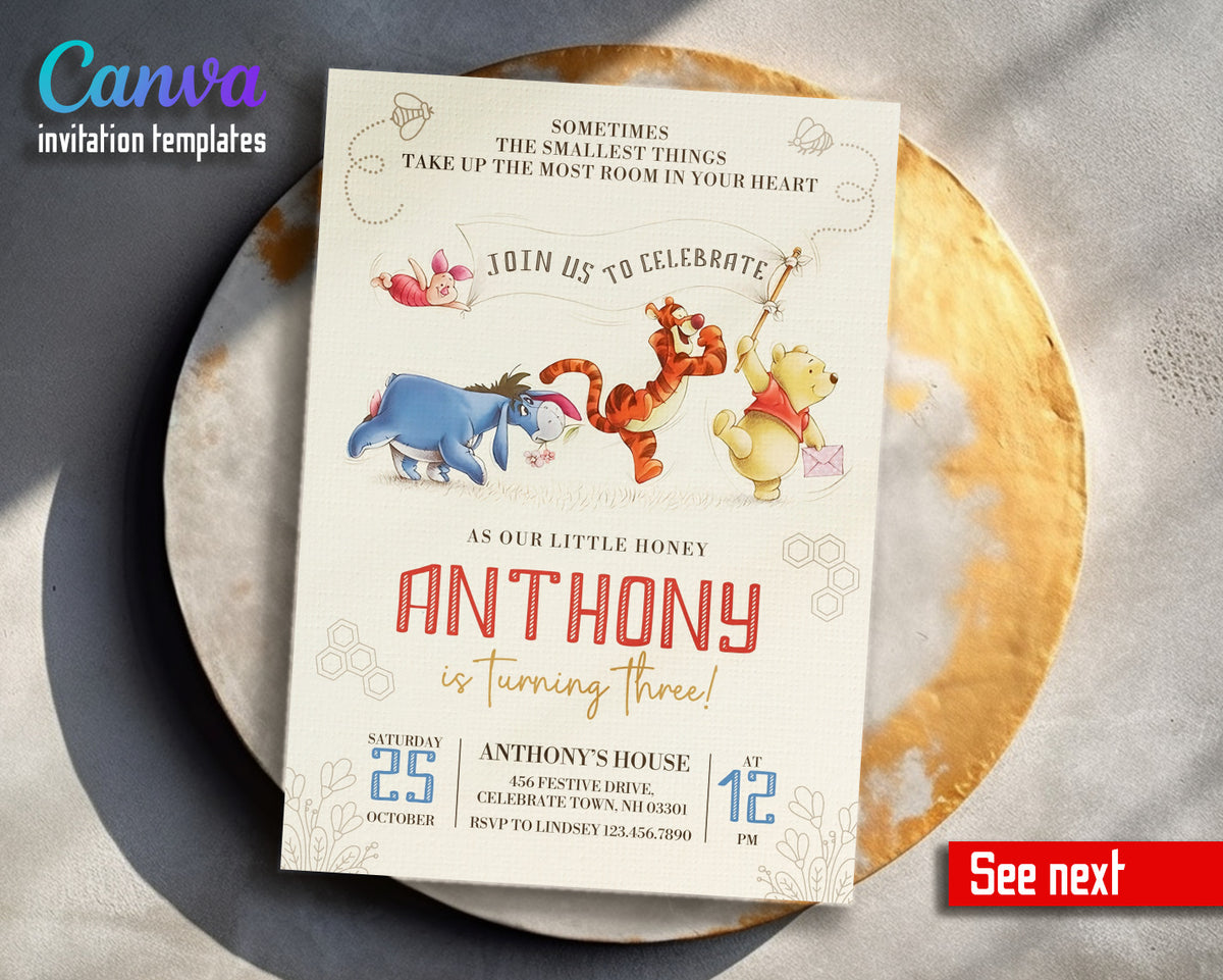 Winnie the Pooh customizable invitation template | Share or Print | LY838