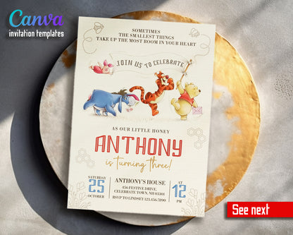 Winnie the Pooh customizable invitation template | Share or Print | LY838