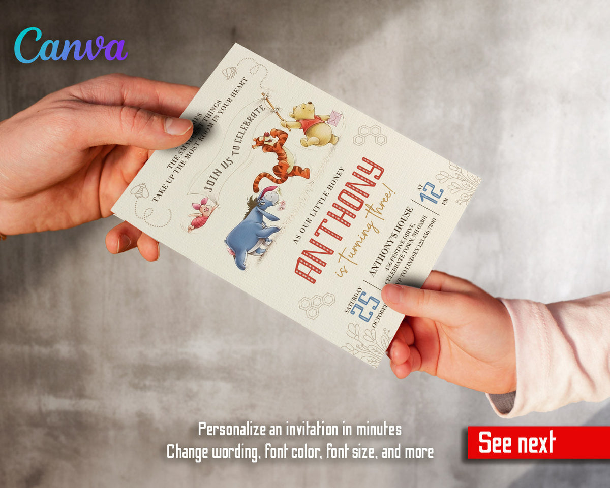 Winnie the Pooh customizable invitation template | Share or Print | LY838