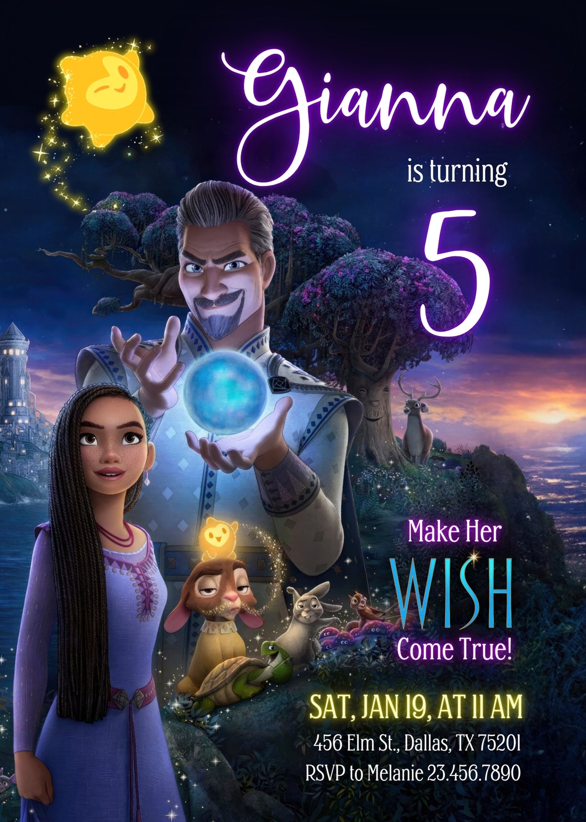 Wish Magic Asha customizable invitation template | Share or Print | girl | WD658