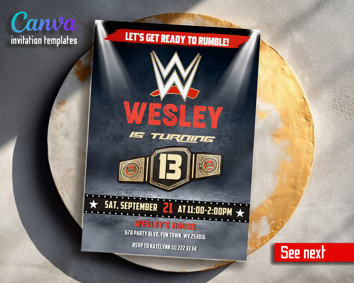 Wrestling WWE WrestleMania customizable invitation template | Share or Print | boy | JH301