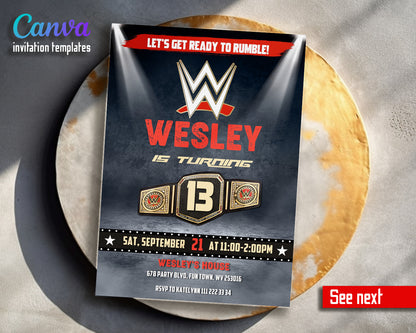 Wrestling WWE WrestleMania customizable invitation template | Share or Print | boy | JH301