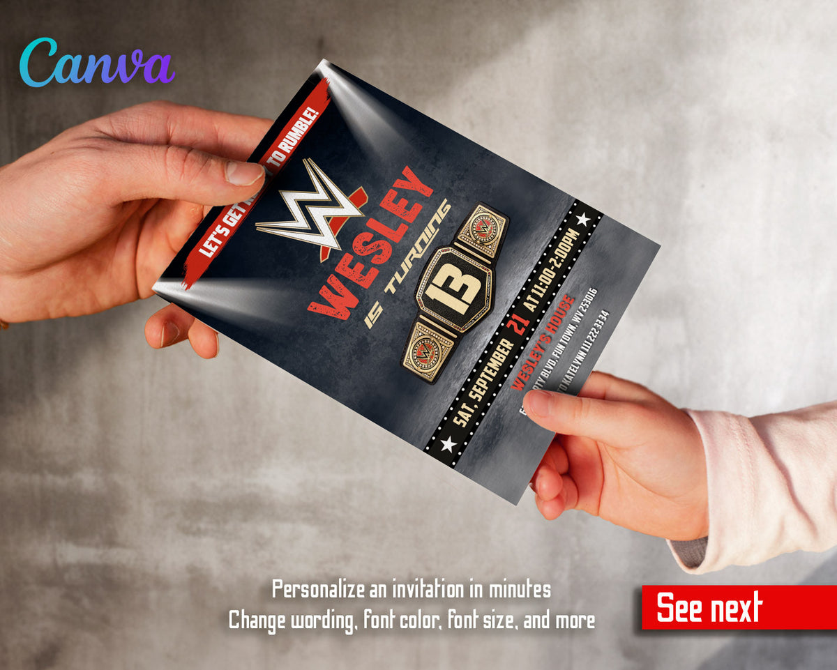 Wrestling WWE WrestleMania customizable invitation template | Share or Print | boy | JH301