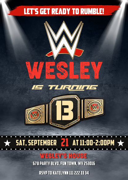 Wrestling WWE WrestleMania customizable invitation template | Share or Print | boy | JH301
