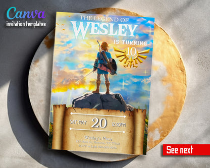Legend of Zelda Gamer customizable invitation template | Share or Print | QO948