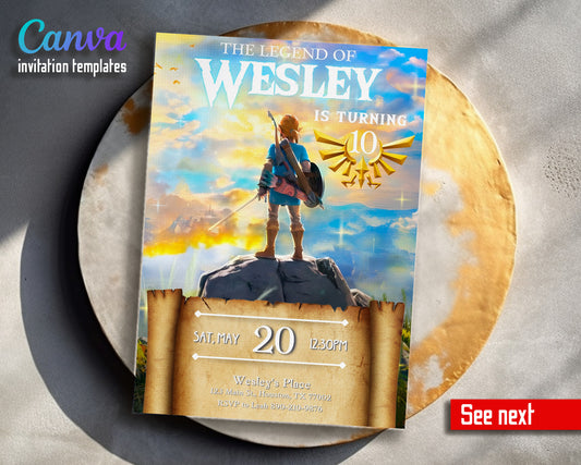 Legend of Zelda Gamer customizable invitation template | Share or Print | QO948