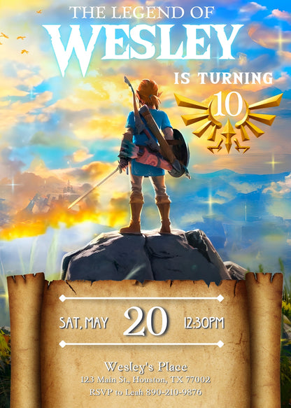 Legend of Zelda Gamer customizable invitation template | Share or Print | QO948