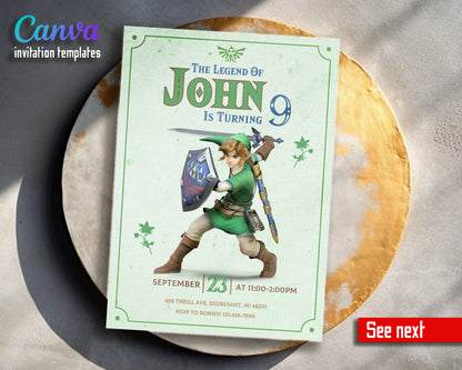 Legend of Zelda Gamer customizable invitation template | Share or Print | WH036