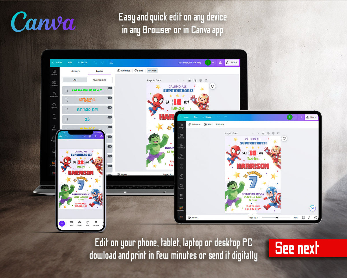 Avengers Marvel Superhero customizable invitation template | Share or Print | boy | SI590