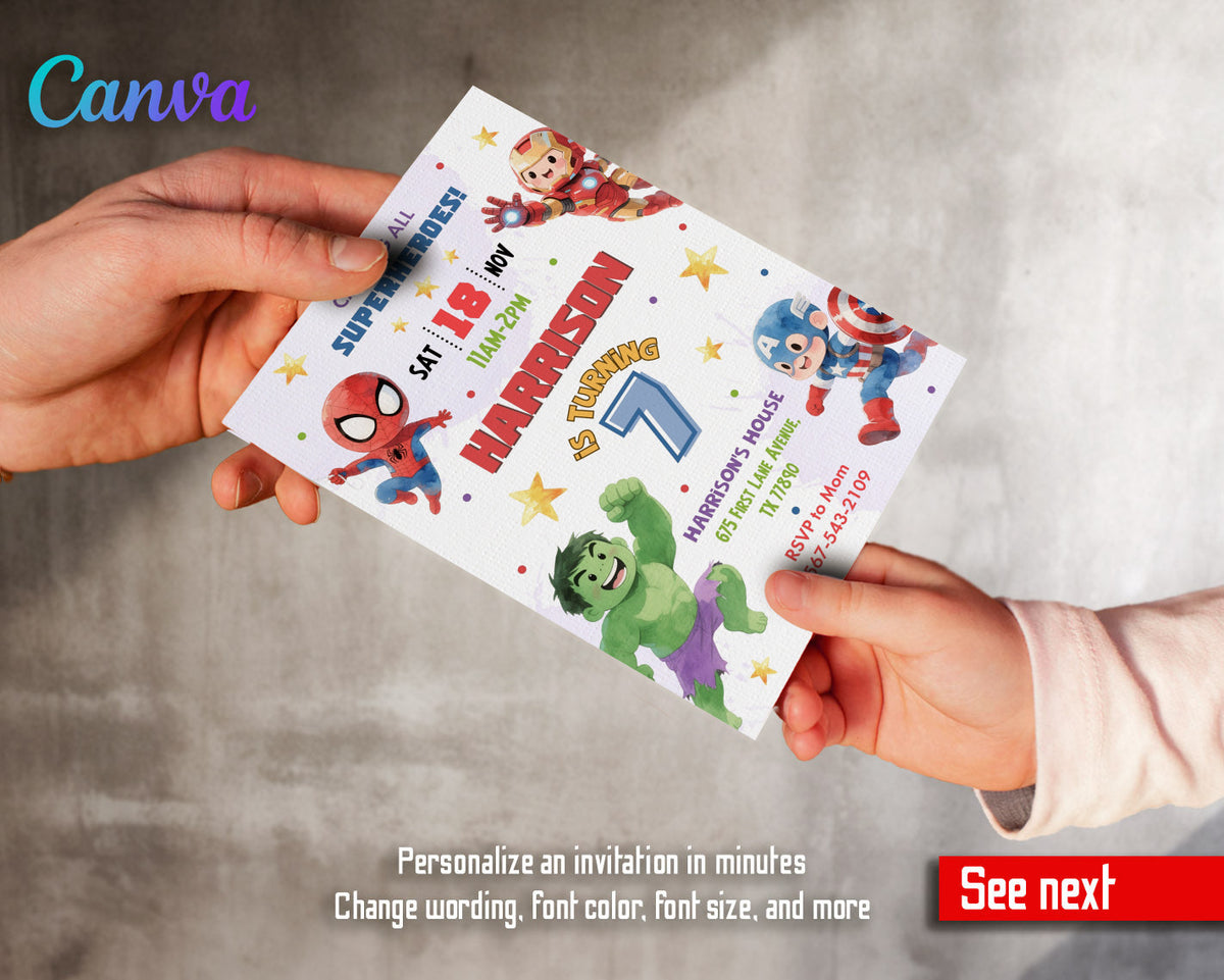 Avengers Marvel Superhero customizable invitation template | Share or Print | boy | SI590