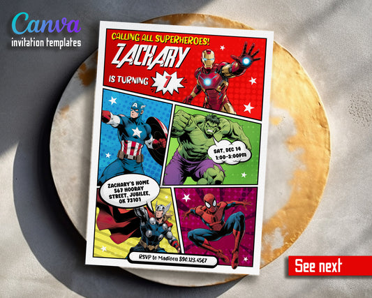 Avengers Marvel Superhero customizable invitation template | Share or Print | boy | MZ209